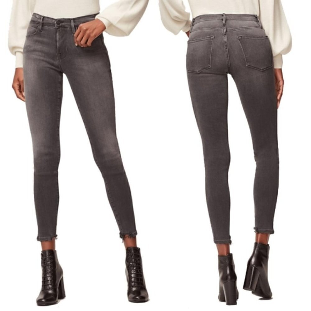 FRAME Le High Skinny Denim Jeans in Streep Charcoal Gray, 27